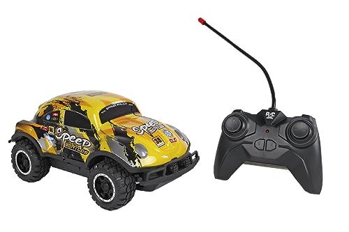 Kids GLOBE Roadstar RC Wagen Speed Beetle (mit Licht Full Function, mit Fernsteuerung, 27MHZ, Länge: 17cm, Gelb, ab 6 Jahren) 510334 von Kids Globe
