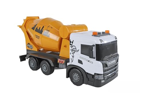 Kids Globe 2Play Scania Betonmischer (gelb, mit Licht und Sound, Friktionsantrieb, drehbare Betontrommel, 56x20x30 cm, Kinder Fahrzeug, Fahrzeug zum Spielen, LKW Mischwagen) 510420 von Kids Globe