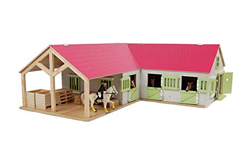 Kids Globe Farming Reiterhof rosa Bauernhof Pferdestall Holz 1:24 mit 3 Boxen, Spielzeug Pferdehof, mit praktischem Faltdach, für alle gängigen Tierfiguren 610210 Kids Globe Farming Reiterhof rosa Bauernhof Pferdestall Holz 1:24 mit 3 Boxen, Spielzeug Pferdehof, mit praktischem Faltdach, für alle gängigen Tierfiguren 610210 von Kids Globe