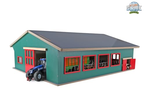 Kids Globe Farming Viehstall (bewegliche Türen, abnehmbares Dach, Maßstab 1:32, Viehstall Bauernhof, Kinder Bauernhof Zubehör, Spielzeug Bauernhof) 610310 von Kids Globe