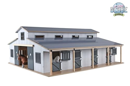 Kids Globe Horses Pferdestall (7 Pferdeboxen, mit Lagerfläche im Dach, Maßstab 1:24, Pferdestall Bauernhof, Kinder Bauernhof Zubehör, Spielzeug Bauernhof) 610311 von Kids Globe