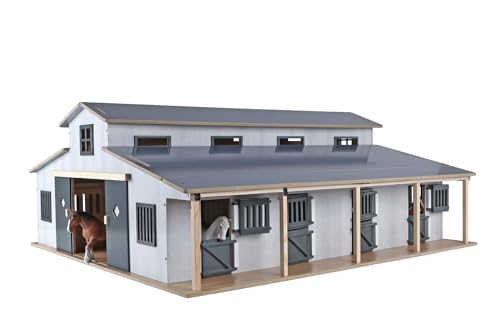 Kids Globe Horses Pferdestall (7 Pferdeboxen, mit Lagerfläche im Dach, Maßstab 1:24, Pferdestall Bauernhof, Kinder Bauernhof Zubehör, Spielzeug Bauernhof) 610311 von Kids Globe