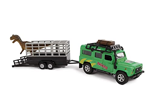 Kids Globe Land Rover Fahrzeug mit Dino auf Anhänger (die cast, Pullback; 29cm) 520178 von Kids Globe