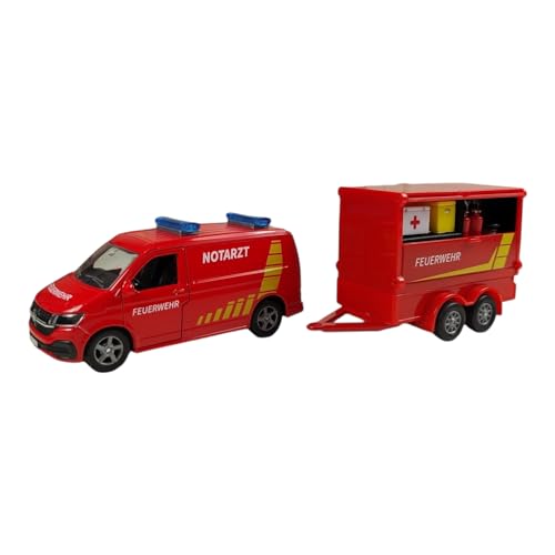 Kids Globe VW Transporter Feuerwehr mit Anhänger DE Die Cast Pull Back 27,5cm, Spielzeug für Kinder, 520321, Rot Kids Globe VW Transporter Feuerwehr mit Anhänger DE Die Cast Pull Back 27,5cm, Spielzeug für Kinder, 520321, Rot von Kids Globe