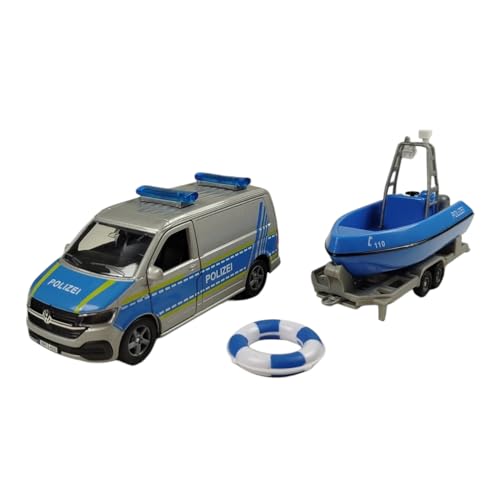 Kids Globe VW Transporter Polizei mit Boot DE Die Cast Pull Back 29cm, Spielzeug für Kinder, 520360, Blau Kids Globe VW Transporter Polizei mit Boot DE Die Cast Pull Back 29cm, Spielzeug für Kinder, 520360, Blau von Kids Globe