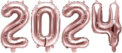 Folien Ballon Zahl 2024 in Rosegold - XXL Riesenzahl 86 cm zum Silvester, Neujahr, Jahreszahl von Kids Party World