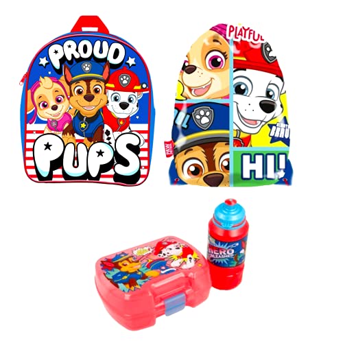 Kids4shop Paw Patrol 4 Teile Set Rucksack Kindergarten Tasche Hund Turnbeutel Brotdose Trinkflasche von Kids4shop