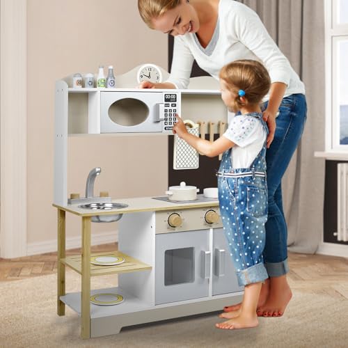 Kidsbuddy Spielküche für Kinder,KinderKüche Holz mit Kochgeschirr Zubehör,Puppenküche aus Holz,Kinderrollenspiele für Kinder,Holzküche,Kinder Küchenset für Kinder ab 3 Jahren,für Kinder Geschenk-Typ A von Kidsbuddy