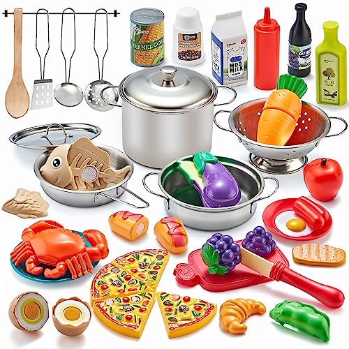Kidsciety Pretend Play Kitchen Accessories, 52pc Kids Kitchen Playset with Play Food, Stainless Steel Cookware, Kitchen Toys Pots and Pans, Toddler Kitchen Set with Cuttable Toy Food, Boys Girls Gift Kidsciety Pretend Play Kitchen Accessories, 52pc Kids Kitchen Playset with Play Food, Stainless Steel Cookware, Kitchen Toys Pots and Pans, Toddler Kitchen Set with Cuttable Toy Food, Boys Girls Gift von Kidsciety