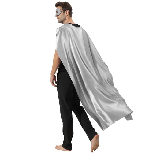 Kidsfere Superhelden-Umhang und Maske für Erwachsene – Halloween-Kostüm für Erwachsene, Umhang, Superhelden-Thementag, Kostüm, Partyumhang, Silber, L56 * W36 Kidsfere Superhelden-Umhang und Maske für Erwachsene – Halloween-Kostüm für Erwachsene, Umhang, Superhelden-Thementag, Kostüm, Partyumhang, Silber, L56 * W36 von Kidsfere