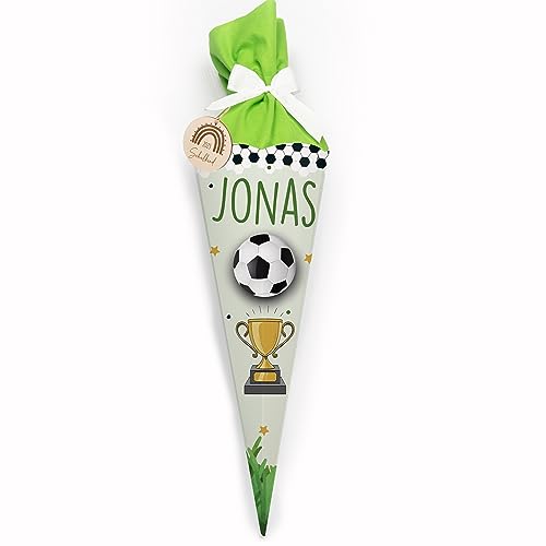 Kidsmood - Personalisierte Schultüte Jungen mit niedlichem Motiv, Holzschild & Stoff | Zuckertüte Mädchen, Schultüte Bastelset zur Einschulung 2025 Kinder Geschenke mit Namen - Fußball von Kidsmood