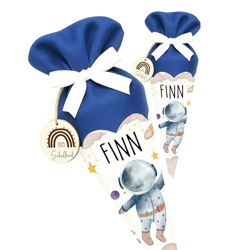 Kidsmood - Personalisierte Schultüte Mädchen & Jungen mit Schulkind Holzschild & Stoff | Zuckertüte Rohling, Schultüte Bastelset zur Einschulung 2025 Kinder | Einschulingsgeschenke mit Namen von Kidsmood