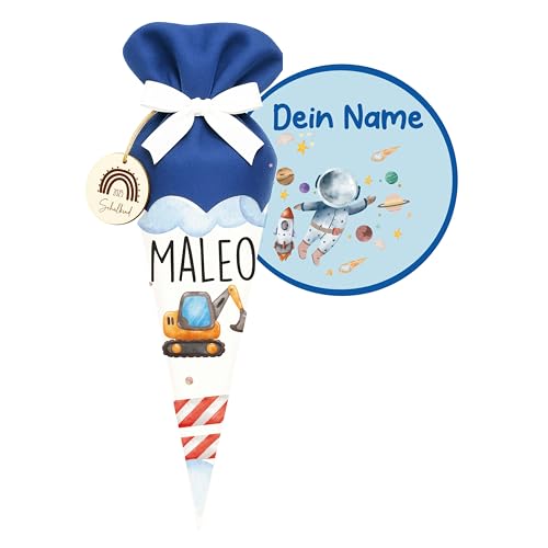 Kidsmood - Personalisierte Schultüte Mädchen & Jungen mit Schulkind Holzschild & Stoff | Zuckertüte Rohling, Schultüte Bastelset zur Einschulung 2025 Kinder | Einschulingsgeschenke mit Namen von Kidsmood