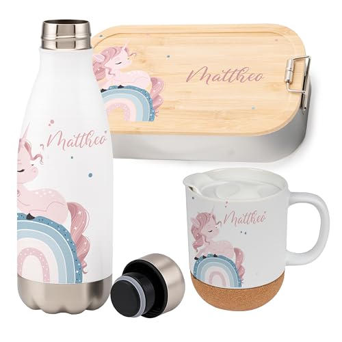 Kidsmood - Personalisiertes Schulset Kinder – Brotdose Edelstahl mit Bambusdeckel, Trinkflasche & Tasse mit Namen – Geschenk zur Einschulung Mädchen Jungen Kidsmood - Personalisiertes Schulset Kinder – Brotdose Edelstahl mit Bambusdeckel, Trinkflasche & Tasse mit Namen – Geschenk zur Einschulung Mädchen Jungen von Kidsmood