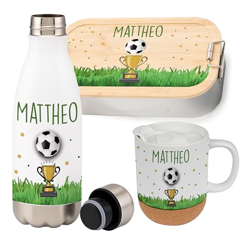 Kidsmood - Personalisiertes Schulset Kinder – Brotdose Edelstahl mit Bambusdeckel, Trinkflasche & Tasse mit Namen – Geschenk zur Einschulung Mädchen Jungen Kidsmood - Personalisiertes Schulset Kinder – Brotdose Edelstahl mit Bambusdeckel, Trinkflasche & Tasse mit Namen – Geschenk zur Einschulung Mädchen Jungen von Kidsmood