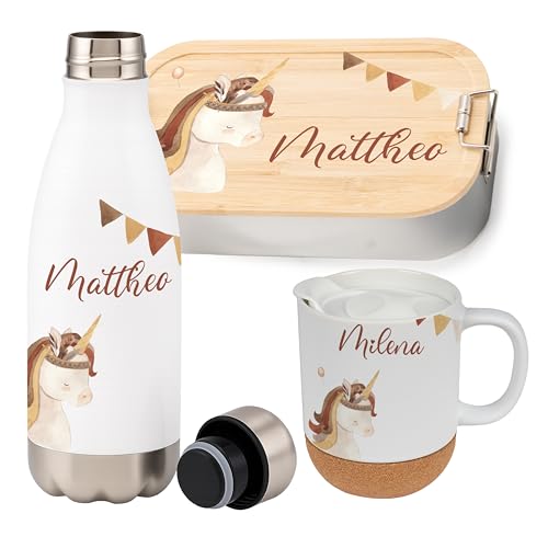 Kidsmood - Personalisiertes Schulset Kinder – Brotdose Edelstahl mit Bambusdeckel, Trinkflasche & Tasse mit Namen – Geschenk zur Einschulung Mädchen Jungen Kidsmood - Personalisiertes Schulset Kinder – Brotdose Edelstahl mit Bambusdeckel, Trinkflasche & Tasse mit Namen – Geschenk zur Einschulung Mädchen Jungen von Kidsmood