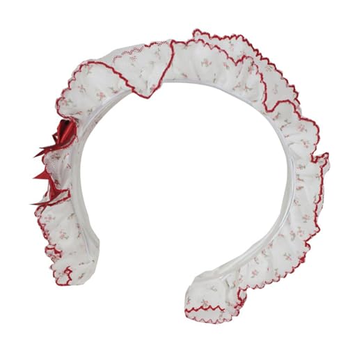 KieTeiiK Anime Maid Theme Bowknot Haarband Mit Rüschenspitze Geschnittene Mode Blumenmuster Haarhoop Für Anime Kostüme Accessoire Teaparty Haarband von KieTeiiK