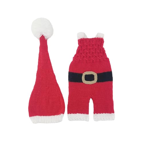 KieTeiiK Festlicher Strick Strampler Mit 2 Teile/satz Weihnachtsthema Fotografie Requisiten Für Party Kostüm Outfit Baby Santa Cosplay Outfit von KieTeiiK