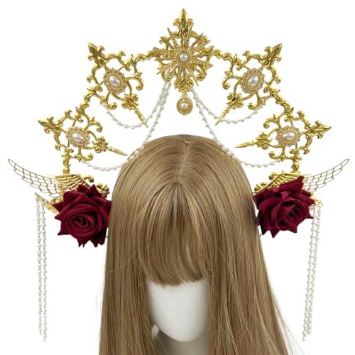 KieTeiiK Halos Crowns Lolitas Marys Göttinnen Stirnband Frauen Cosplay Halloween Kostüm Göttinnen Kopfstück Golden Tiaras Halos KieTeiiK Halos Crowns Lolitas Marys Göttinnen Stirnband Frauen Cosplay Halloween Kostüm Göttinnen Kopfstück Golden Tiaras Halos von KieTeiiK