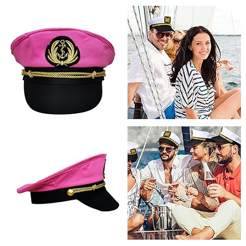 KieTeiiK Kapitän Hut, rosa Krone Stickerei Kapitän Seemann Hut, Flacher Matrosen Kapitän Hut Navy Chauffeur Hut für 55-60 cm Kopf, Segelhut Zylinder für Hochzeit Party Foto Cosplay Requisit... von KieTeiiK