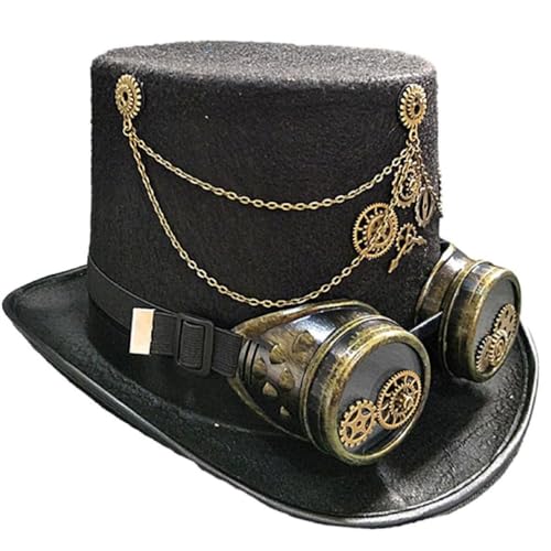 KieTeiiK Unisex Steampunk-Hut, Halloween-Kostüm, schwarzer Gothic-Hut mit kleiner Krempe und Brille für Männer und Frauen, Steampunk-Hüte für Damen, Steampunk-Hut für Herren, Steampunk-Hut, schwarzer KieTeiiK Unisex Steampunk-Hut, Halloween-Kostüm, schwarzer Gothic-Hut mit kleiner Krempe und Brille für Männer und Frauen, Steampunk-Hüte für Damen, Steampunk-Hut für Herren, Steampunk-Hut, schwarzer von KieTeiiK