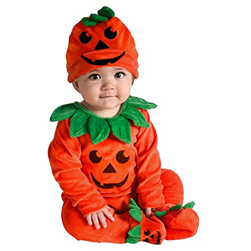 Baby Halloween Kostüm, Halloween Kostüm Kürbis Kinder, Neugeborenes Kleinkind Baby Säugling Halloween Kleidung Kürbis Kostüm Einteiler Jumpsuits Set Baby Kürbis Kostüm Baby (Orange, 0-6 Months) von Kielsjajd