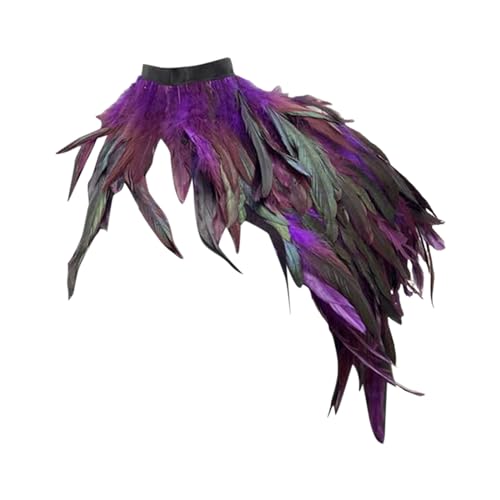 Kielsjajd Pfau Kostüm Damen Gothic Feder Achselzucken mit Feder Manschetten Federumhang Schal Poncho Halloween Party Outfit Poncho-Schal Gothic Federschal Pfau Kostüm für Cosplay Karneval (Lila) von Kielsjajd