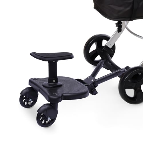 Buggy Board mit Sitz – 2-in-1 Trittbrett für Kinderwagen (3-7 Jahre), 25kg Traglast, Höhenverstellbar & Universell Anpassbar, rutschfeste Bären-Oberfläche, 360°-PU-Räder (Schwarz, 33x24cm) von KigerNee