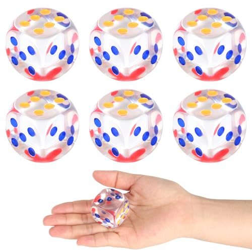 6 Stück Würfel, Acryl Transparent Würfelspiel, Sechsseitiger Kniffel Würfel, 30mm Dice mit Runden Ecken für Tischspiele, Kneipen, KTV, Partys, Mathekurse von Kigift