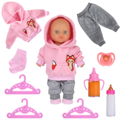 Kleidung Outfits für Baby Puppen, Puppenkleidung für 43cm Puppe, Rosa Puppen Zubehör, Puppensachen für Baby Puppe, Puppenzubehör mit Fuchsmuster, Hose, Socken, Schnuller, 2 Flaschen und 3 Kleiderbügel Kleidung Outfits für Baby Puppen, Puppenkleidung für 43cm Puppe, Rosa Puppen Zubehör, Puppensachen für Baby Puppe, Puppenzubehör mit Fuchsmuster, Hose, Socken, Schnuller, 2 Flaschen und 3 Kleiderbügel von Kigift