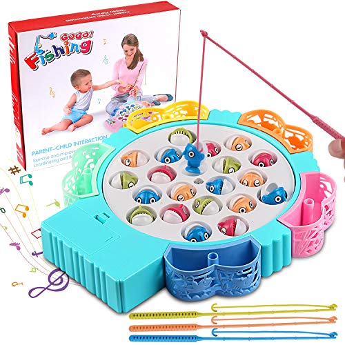 Angelspiel, Angeln Brettspiel Game Set, Musik und pädagogischem Spielzeug, 21 Fische, 4 Angelruten und Heißschrumpfschlauch, Geeignet für Kinder im Alter von 3 bis 5 Jahren von Kihhvlo