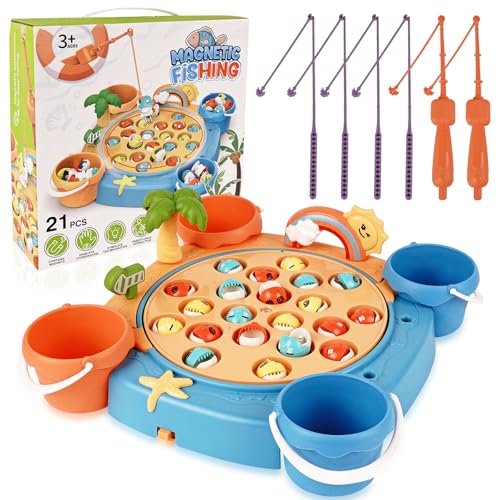 Kihhvlo Angelspiel, Angeln Brettspiel Game Set, Musik und pädagogischem Spielzeug, 21 Fische, 6 Angelruten, Geeignet für Kinder im Alter von 3 bis 5 Jahren von Kihhvlo
