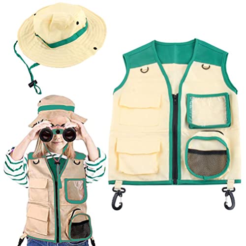 2PCS Kids Explorer Kostüm Set Frachtweste und Hut Outdoor Explorer Kit Rollenspiel Cosplay für Insekten Explorer Zookeeper Park Ranger (Grün) von Kikumi