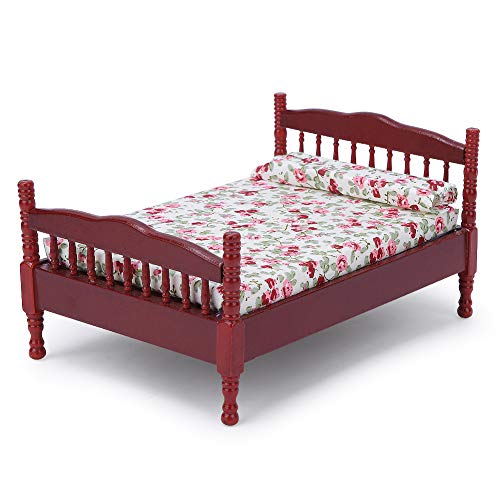 Kikumi 1:12 Mini Doll House Schlafzimmer Bettmodell Zubehör Raum Möbelspielzeug (Brown) von Kikumi