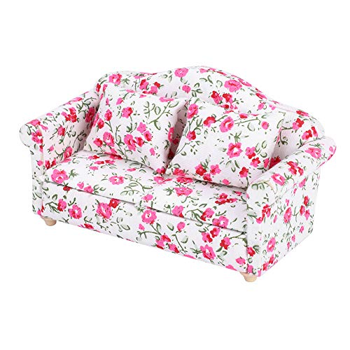 Kikumi Dollhouse Accessoires Blumenmuster Mini -Sofa Möbel Doppel für Puppe 1/12 Skala (Kleiner Blütencluster) von Kikumi