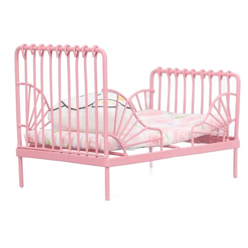 Kikumi Dollhouse Metallbett 1:12 Miniaturmöbel Bären Schlafzimmer Dekor Rosa (Rosa Blumenmuster) von Kikumi