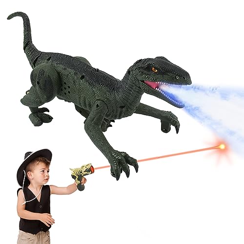 Kikuo Dinosaurier Spielzeug Roaring Dragon, Elektrisch Laufender Dino Spielzeug, Ferngesteuerter Dinosaurier mit Lichttraktion, Sprühnebel, 3D-Augen Dino Roboter für Jungen im Alter von 4 5 6+ von Kikuo