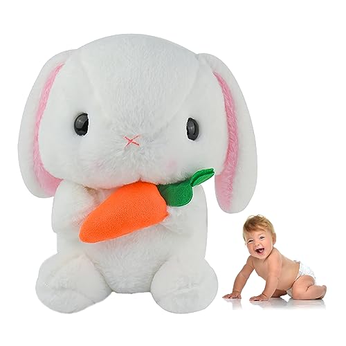 Kikuo Hase Kuscheltier, Weißer Hase Plüschtier, Bunny Plush mit Karotte, Hase Stofftier für Mädchen Jungen Kindertagsgeschenke (22cm) von Kikuo