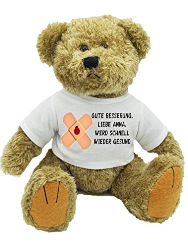 Gute Besserung Kuscheltier Bär Teddy mit Wunschname personalisiert | Flauschiger Tröster für kranke Kinder bei Krankenhausbesuch, Arztbesuch, chronischer Krankheit. Gute Besserung Geschenk Wunschname von Kilala
