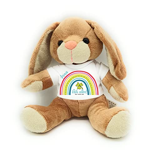 Gute Besserung Kuscheltier Hase mit Namen personalisiert Stofftier, Plüschtier Krankenbesuch (Regenbogen Spruch: Gib Alles) von Kilala