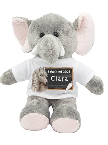 Kilala Elefant Befüllung für die Schultüte Zuckertüte mit Wunschname Topping für die Schultüte Geschenk Einschulung Plüschtier (Pferdekopf/Tafel) von Kilala