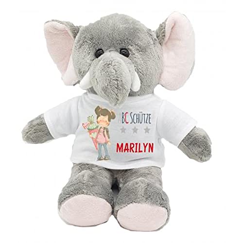 Kilala Elefant Befüllung für die Zuckertüte Schultüte mit personalisierbarem T-Shirt und Wunschnamen - Kuscheltier, Schultütenfüller, Tier, Plüschtier von Kilala