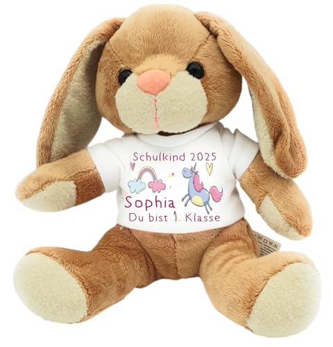 Kilala Kuscheltier Hase klein, Schulkind Plüschtier, mit Wunschname personalisierbar, Einhorn mit Regenbogen, Geschenk für Schultüte Einschulung Mädchen Jungen von Kilala