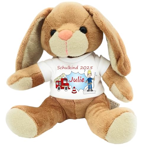 Kilala Kuscheltier Hase, T-Shirt mit Aufdruck Schulkind 2024, personalisiert mit Wunschname, Geschenk zur Einschulung für die Schultüte, 21 cm groß von Kilala