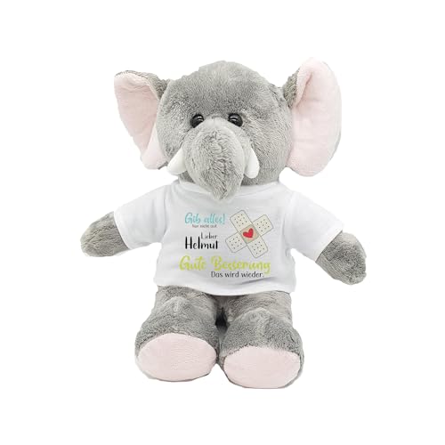 Kilala Kuscheltier Elefant, T-Shirt mit Aufdruck Gib Alles Nur Nicht auf, personalisiert mit Wunschname, Geschenk zur Genesung oder als Talisman, 21 cm groß von Kilala