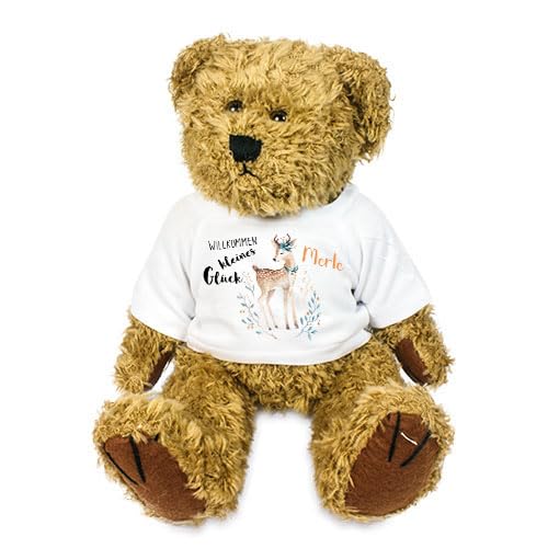 Kilala Personalisierter Teddybär mit Namen Geburt, Taufe, Geburtstag Plüschtier Bär (Rehkitz) von Kilala