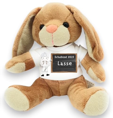 Kilala Personalisiertes Einschulungskuscheltier – Schulkind 2025 – Plüschfigur mit Wunschname – Geschenk zur Einschulung – 21 cm – viele Motive (Nostalgie Junge/Tafel) von Kilala