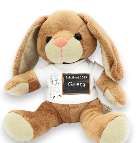Kilala Personalisiertes Einschulungskuscheltier – Schulkind 2025 – Plüschfigur mit Wunschname – Geschenk zur Einschulung – 21 cm – viele Motive (Nostalgie Mädchen/Tafel) von Kilala