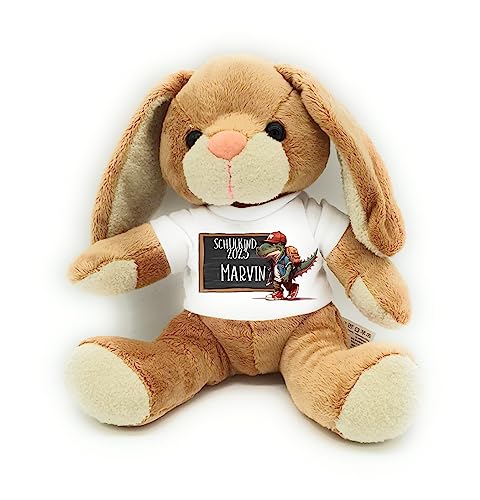 Kilala Zuckertüten-Topping Hase – Personalisiertes Kuscheltier, Glücksbringer Einschulung (Dino rot) von Kilala