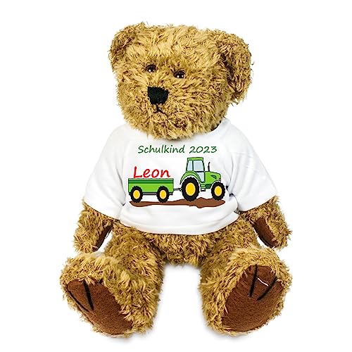Kilala personalisierter Bär mit Traktor Kuscheltier für die Zuckertüte Schultüte mit Wunschname zur Einschulung Glücksbringer von Kilala